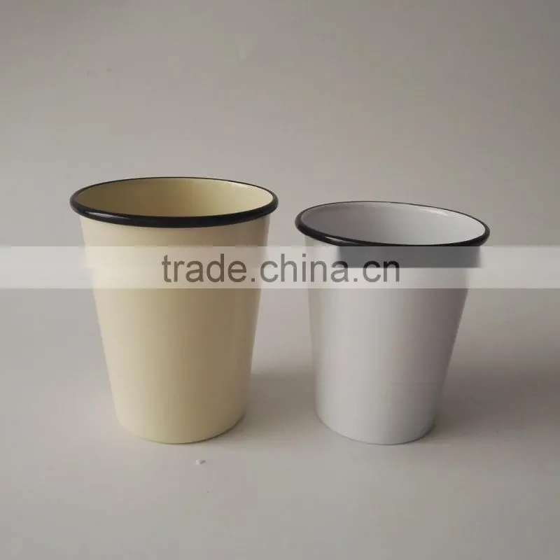 330ml Tea Coffee Milk Metal Enamel Coated Cup with Rim Steel Mug Glass