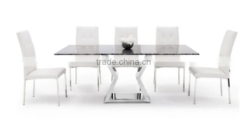 Modern Dining Table with Marble Top and Chrome Base