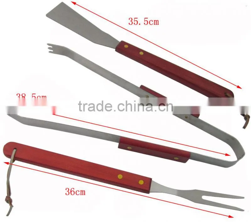3pcs wooden handle bbq tools set