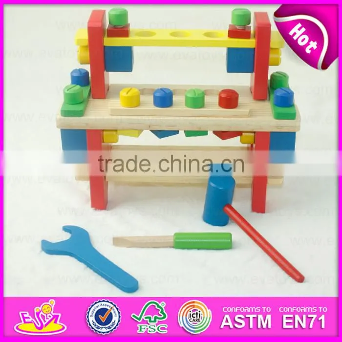 Hot sale preschool toy wooden kids tool box best design intelligent diy wooden kids tool box W03D018