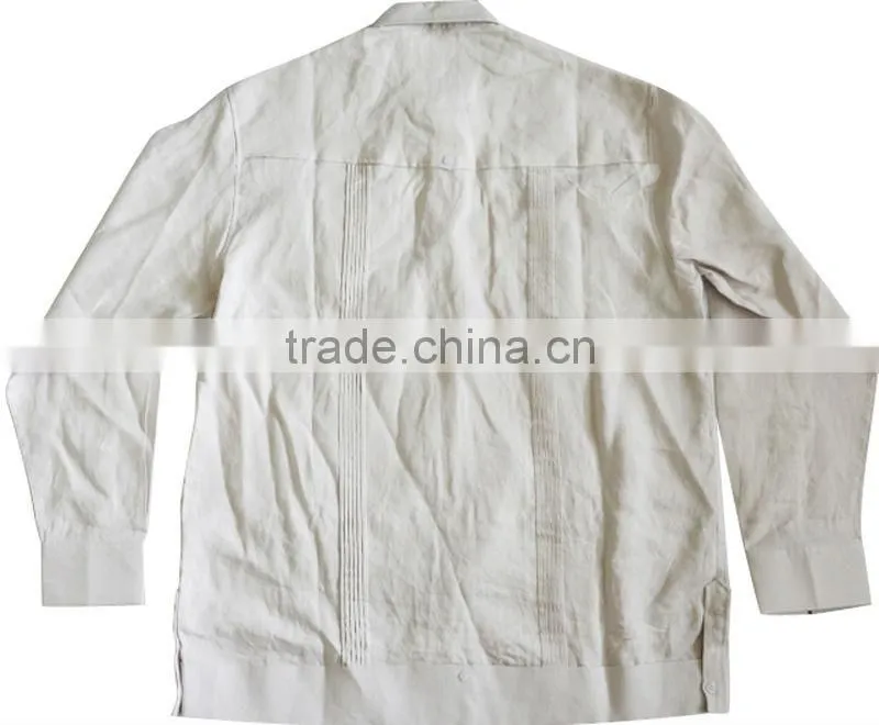 Men's 100% cotton Guayabera shirt with long sleeve and pintuck embroidery