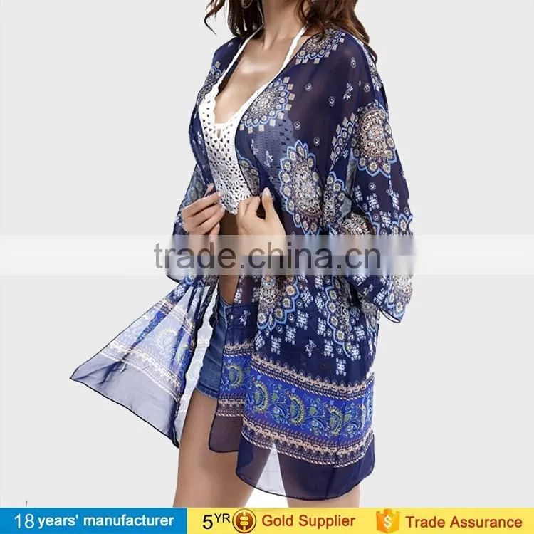 2014 factory wholesale Vintage Retro Boho Hippie Casual Chiffon Kimono Top