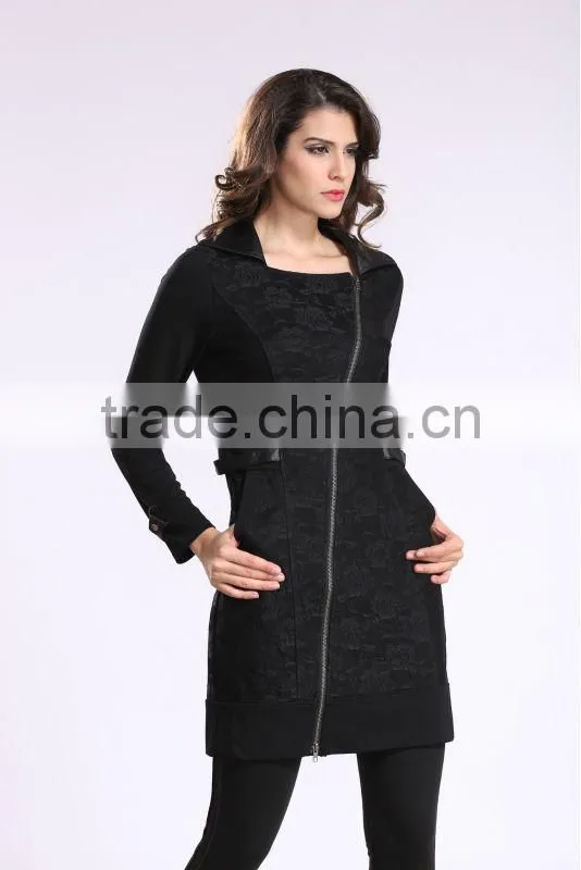 2014 New Fashion Ladies' Long Coat Asymmetrical Zipper Design Women Winter Overcoat