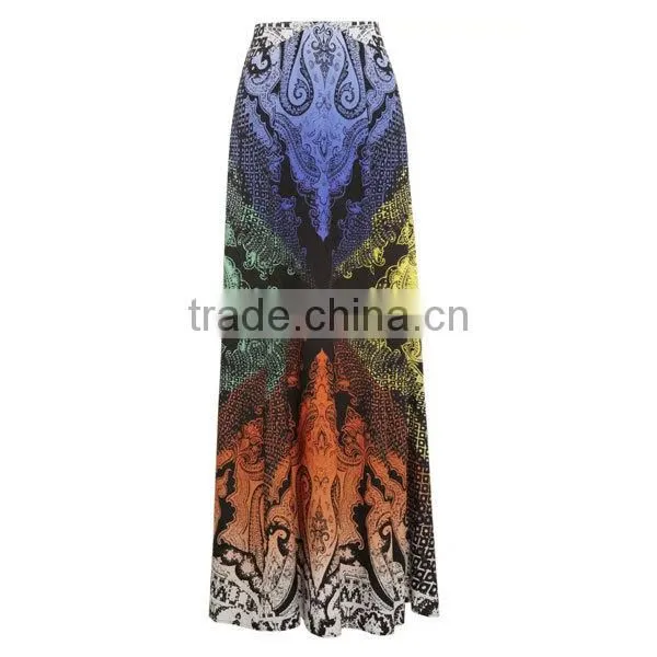High quality printed ladies long silk skirt