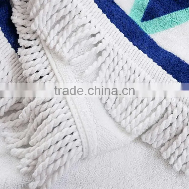 high quality promotional custom 100% cotton round printed tassel beach towel