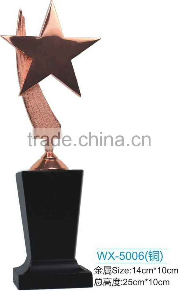 Popular wood trophy base gold plated STAR awards metal trophy