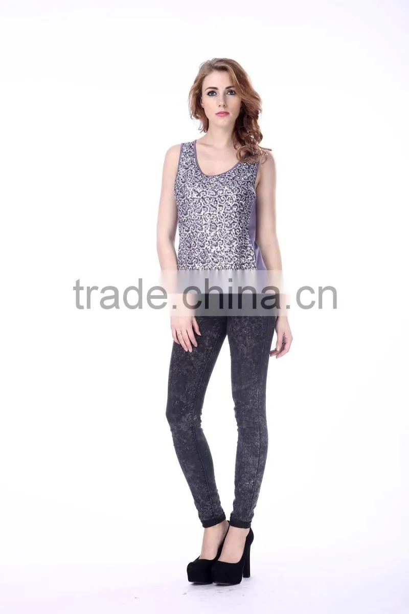 Women's cotton sequined fitness tank top