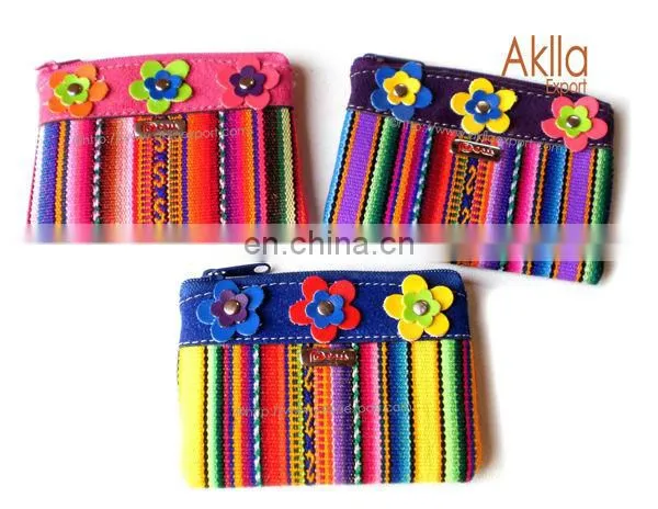 Aguayo Blanket Coin Purses with Suede and Zipper