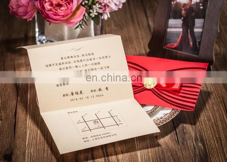 Luxury Greeting Card 6005 Free Customized Printing Red Wedding Invitation Cards