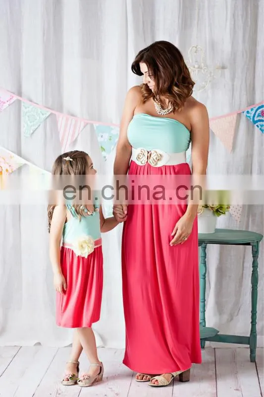 Cute knit mint and coral mommy and me maxi dresses
