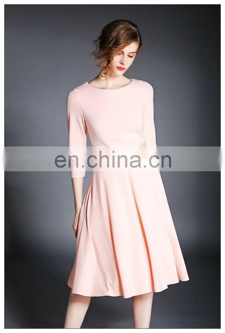 Ladies high quality three quarter sleeve solid knit dress, swing dress wholesale