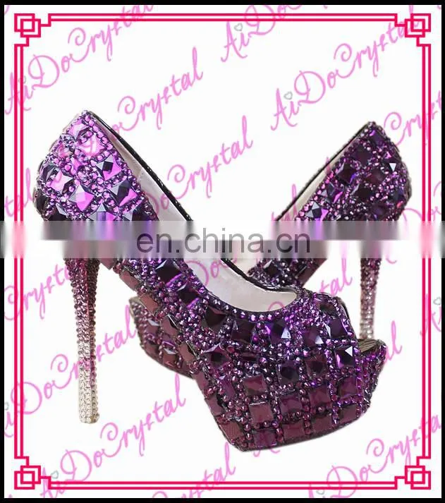Aidocrystal Purple Luxury Crystal Diamonds Heels Pumps Wedding Shoes handmade high heels for women
