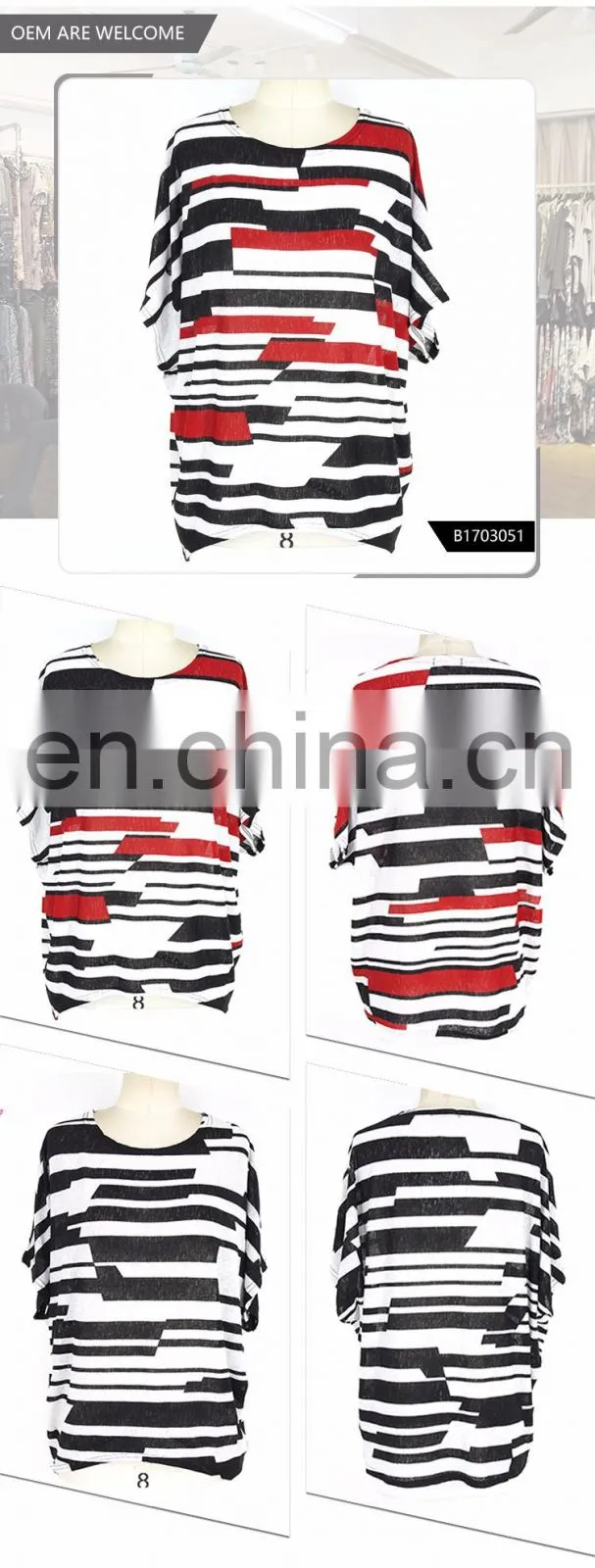 Black And White Striped Fashion Design Printed Lady Blouse