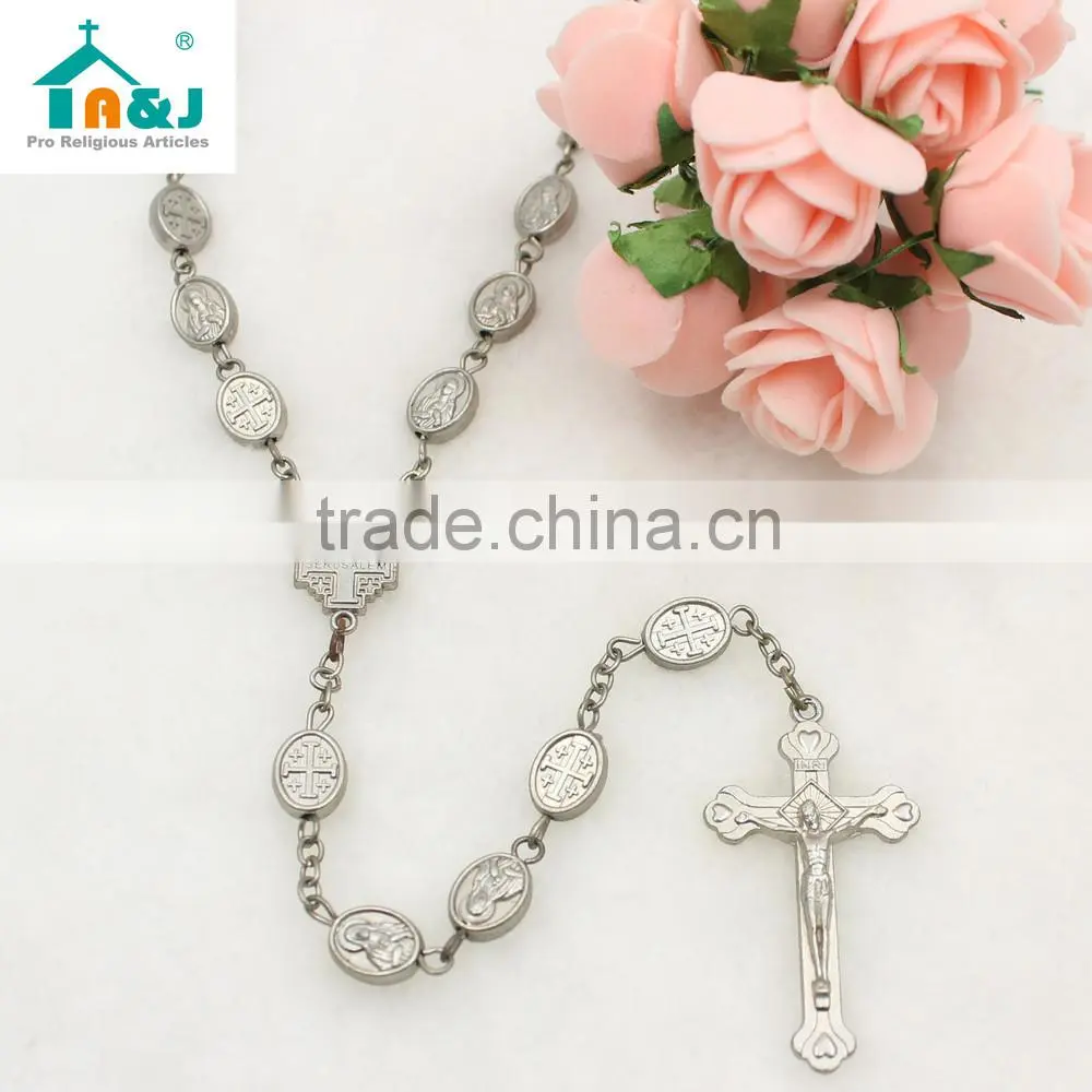 Oval shape metal beads rosary
