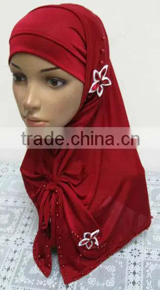 A569 Stylish islamic headscarf al amira square HEJAB pearl beaded flower two pieces MUSLIM HIJAB