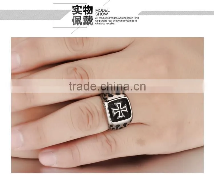 Man stainless steel exaggerate rings flame cross Fashion punk rock roll rings boyfriend gift