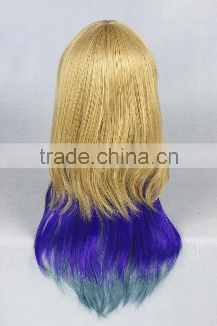 cheap medium 60cm multi color blonde blue wave cosplay Lolita women party wig