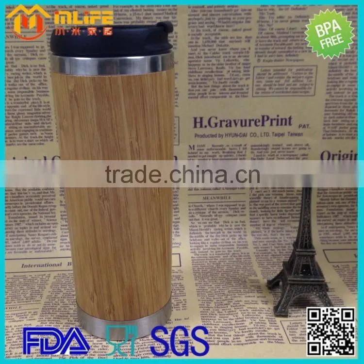 food grade material envirmental design 350ml double wall steal inner bamboo cap