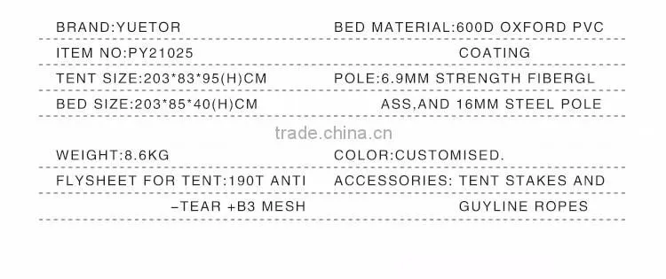 Outdoor camping cabin Tent Cot with tent bed