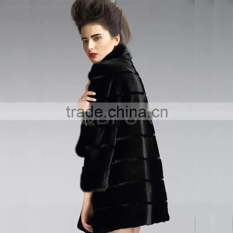 QD29213 Wholesale Women Top Rabbit Fur Jacket With Mink Fur Trim