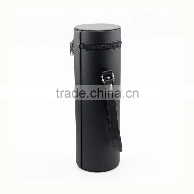 2016 hot sale round wine case high quality pu leather black wine bottle box
