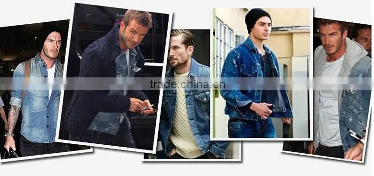 Denim jacket shop fashion plain zipper men's denim jacket with fleece hoody