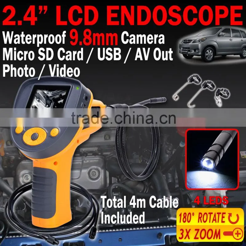 Recordable Endoscope DVR Borescope 4m Cable Video 9.8mm 2.4" Inspection Camera