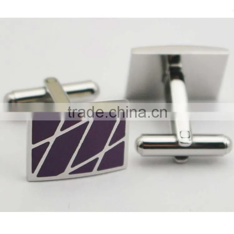Silver Plated Copper Rectangle Black Enamel Cuff Links