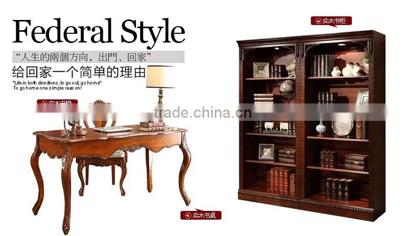 Rubber wood bookshelf sideboard with handmade carving AI-206