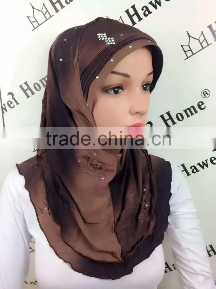 H276 new style two tone hijab with crystals