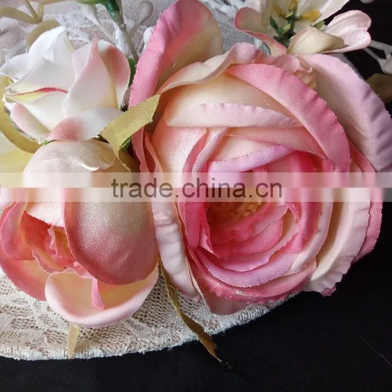 Artificial Rose Flower Lace Coverage Lady Sinamay Hat