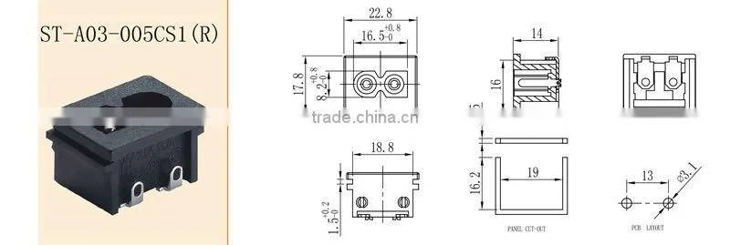 IEC8 AC power socket of right polarity