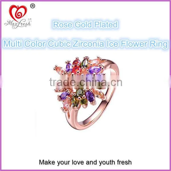 Maxfresh Cluster Ring Rose Gold Plating Gemstone Rings for Lady X'mas Gift