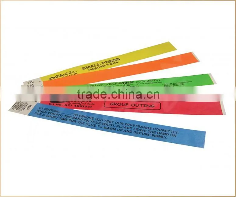 Self adhesive door entry tyvek paper wristbands bracelets