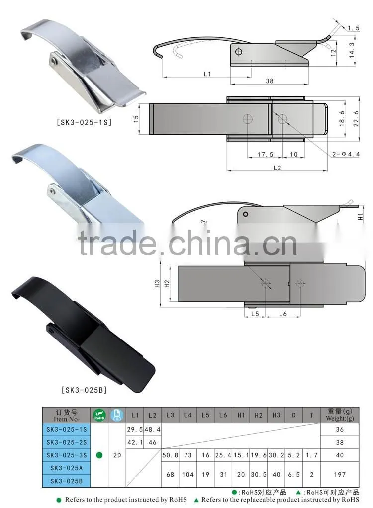 SK3-025-1s Industrial Stainless steel (SUS 304) draw latch