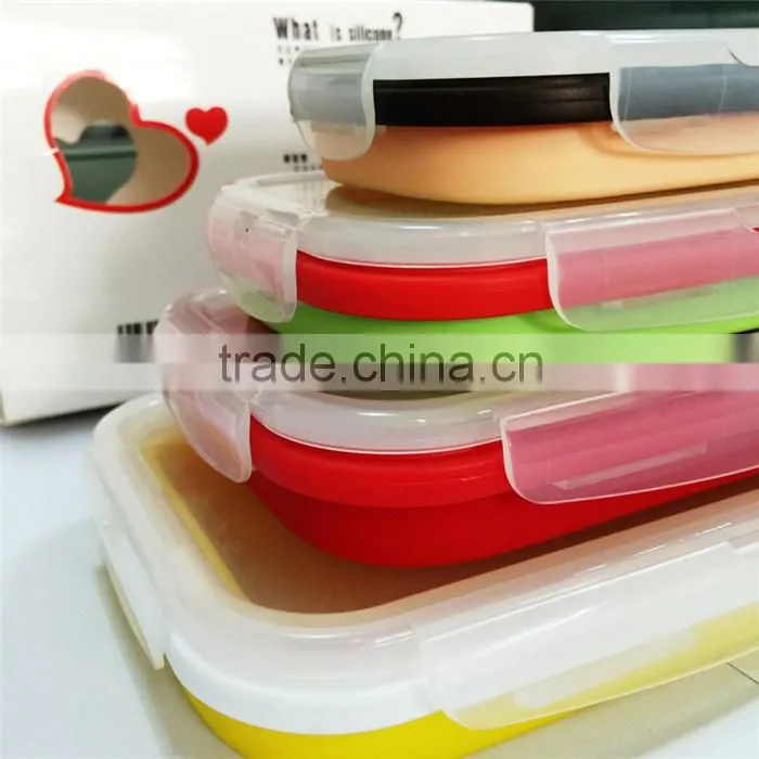 Reusable silicone folding lunch box Silicone Collapsible single Compartment Lunch Container Box silicone folding lunch box