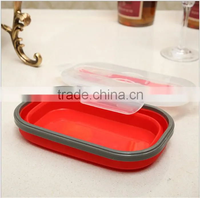 Lunch Box with lid and Spork, Collapsible, BPA Free, Small silicone collapsible lunch box