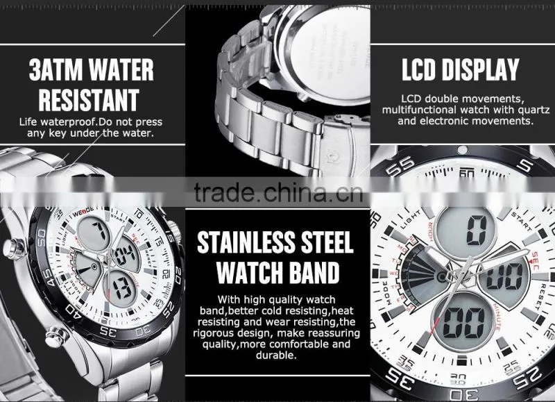 WEIDE Luxury Stainless steel back quartz quality watches WH1103-2
