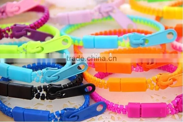 trendy rainbow color zipper bracelet Fluorescent neon bracelet