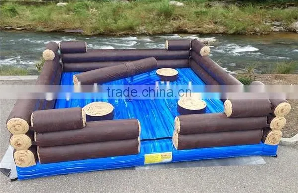 Inflatable log jump rodeo game / mechanical inflatable wipeout jump bouncer