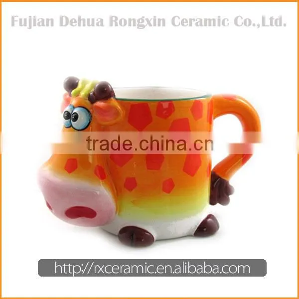 Hand-painted 3D ceramic cartoon animal mug with cover
