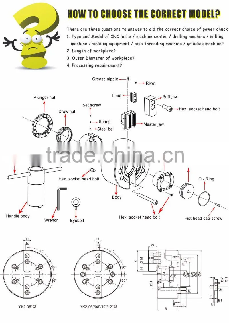 Two jaw 210mm through-hole Hydraulic lathe chuck
