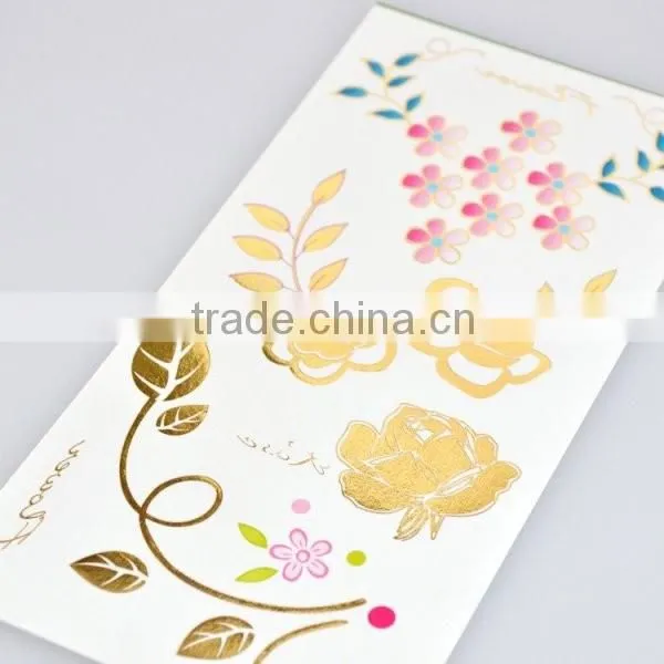 Custom radiant rose flower gold and silver temporary tattoos gold body art tattoos manufacturer