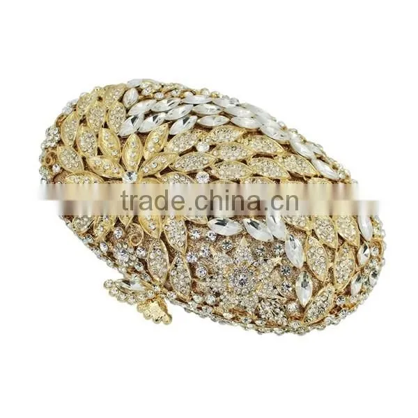 new design gold and silver oval shape rhinestone evening clutch ladies handbag fashion (8732A-GS)