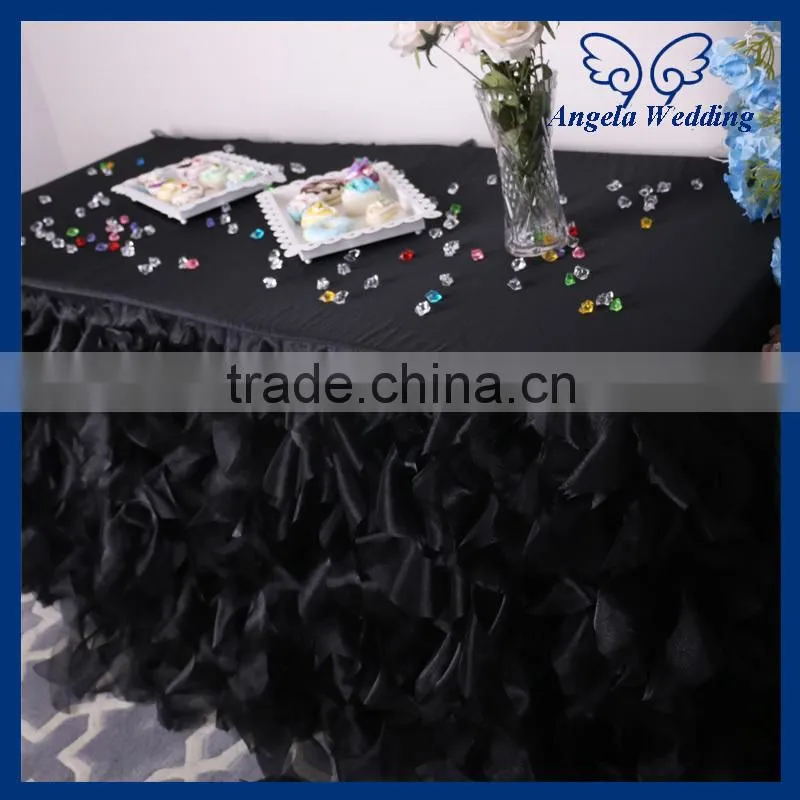 SK004A Fitted decorative ruffled curly willow gold table skirts for weddings