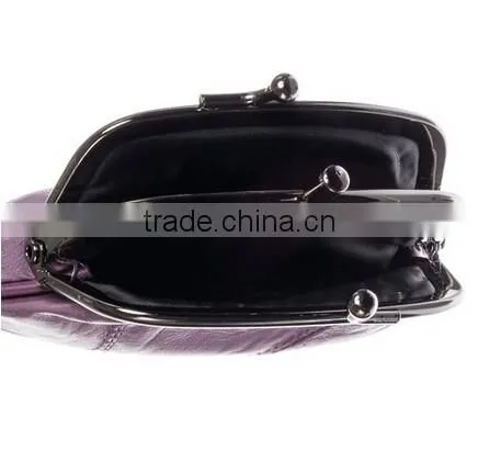 Factory Supplier Womens Leather Kiss Lock Coin Purse Fashion Coin Case