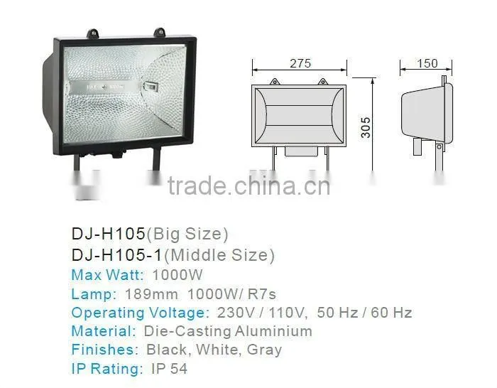 aluminium high quality 1000W black R7S garden lamp