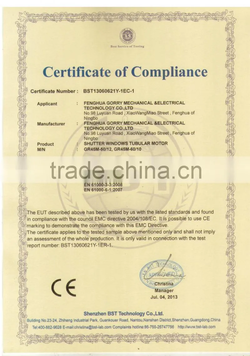 tubular motor for rolling shutter,tubular motor 59M(Manual) 80N