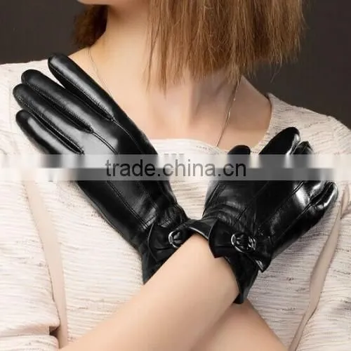 High Quality Custom Sexy Women Leather Gloves Genuine Black Sexy Women Leather Gloves