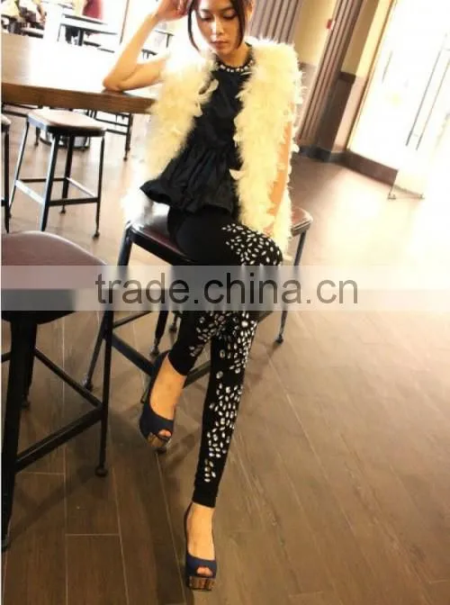 Leggings With Crystal Decoration Girls Hot Leggings , Summer Slim Leggings